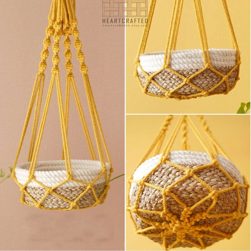 Farebný boho macramé držiak na rastliny ručne tkaný 100% bavlnený tkaný vešiak na koše závesný kôš pre izbové rastliny bonsai bytová dekorácia
