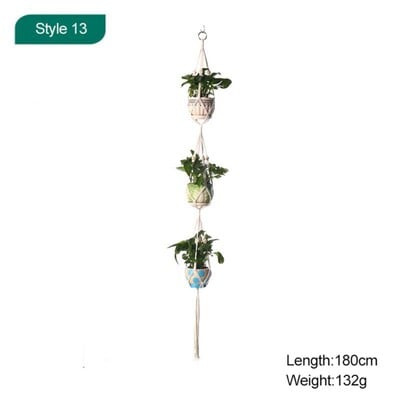 Macrame augalų pakabos Skirtingi sluoksniai Rankų darbo medvilnės virvėmis pakabinamos vazonų rinkinys Gėlių vazonai, skirti vidaus lauko Boho namų dekoravimui