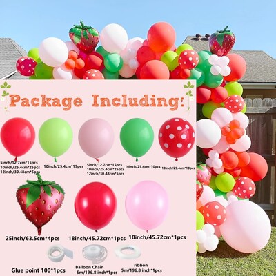 131 buc Kit de ghirlande de baloane pentru ziua de nastere cu capsuni. Baby Shower Berry Prima temă Zi de naștere, nuntă, duș de mireasă, decorațiuni pentru petreceri