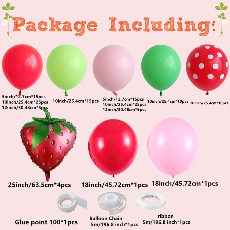 131 buc Kit de ghirlande de baloane pentru ziua de nastere cu capsuni. Baby Shower Berry Prima temă Zi de naștere, nuntă, duș de mireasă, decorațiuni pentru petreceri