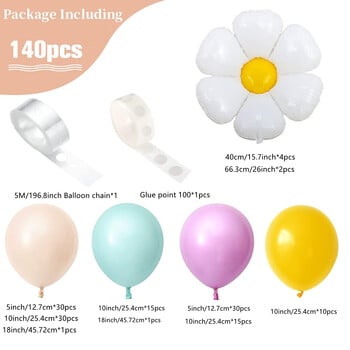 140 τεμ. Daisy Balloon Garland Arch Kit. Macaron Purple Πράσινο Γυμνό Κίτρινο Κορίτσι πάρτι γενεθλίων baby shower Διακοσμήσεις γάμου