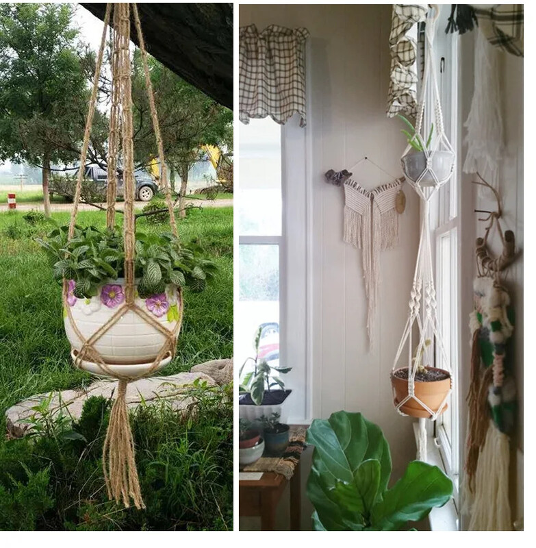 Rankų darbo Makrame kanapių lynų augalų kabyklos krepšelis Austas kabantis gėlių vazonas prie sienos pakabinamas vazonas namų sodo dekoravimui