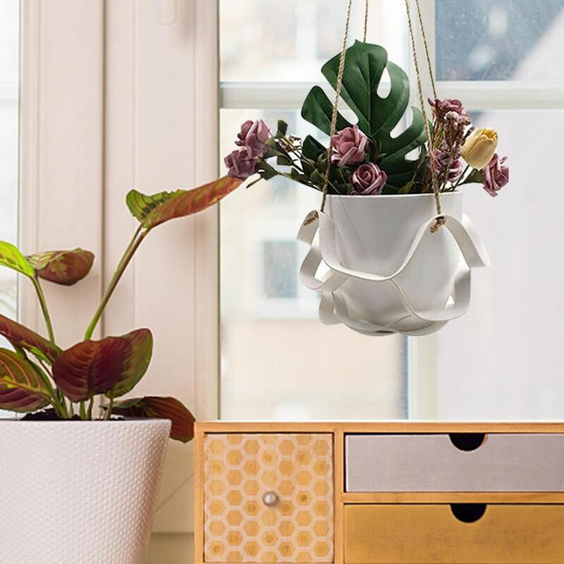 Вътрешни висящи саксии Кожени закачалки за вътрешни саксии Преносими висящи саксии Кошница Поставка за саксия Кошница за макраме за керамика