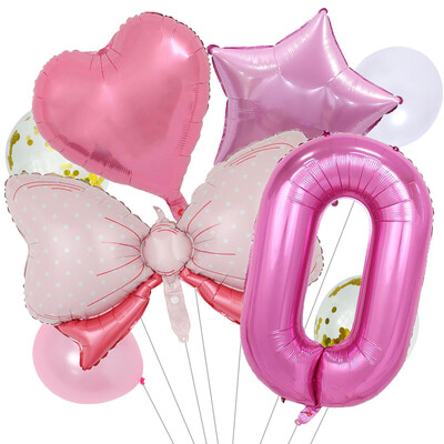 8 vnt Bow Baby Girl Rožinės mėlynos spalvos balionų rinkinys 40 colių numerio balionų vežimėlis helio rutulys 1-9 gimtadienio vakarėliams papuošti kūdikių dušas