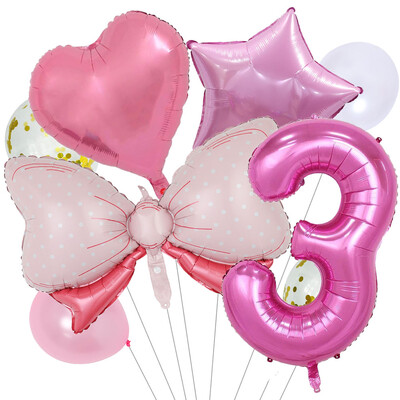 8 vnt Bow Baby Girl Rožinės mėlynos spalvos balionų rinkinys 40 colių numerio balionų vežimėlis helio rutulys 1-9 gimtadienio vakarėliams papuošti kūdikių dušas