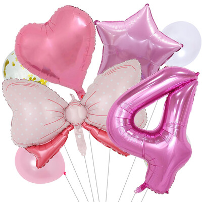 8 vnt Bow Baby Girl Rožinės mėlynos spalvos balionų rinkinys 40 colių numerio balionų vežimėlis helio rutulys 1-9 gimtadienio vakarėliams papuošti kūdikių dušas