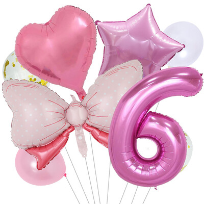 8 vnt Bow Baby Girl Rožinės mėlynos spalvos balionų rinkinys 40 colių numerio balionų vežimėlis helio rutulys 1-9 gimtadienio vakarėliams papuošti kūdikių dušas