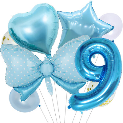 8 vnt Bow Baby Girl Rožinės mėlynos spalvos balionų rinkinys 40 colių numerio balionų vežimėlis helio rutulys 1-9 gimtadienio vakarėliams papuošti kūdikių dušas