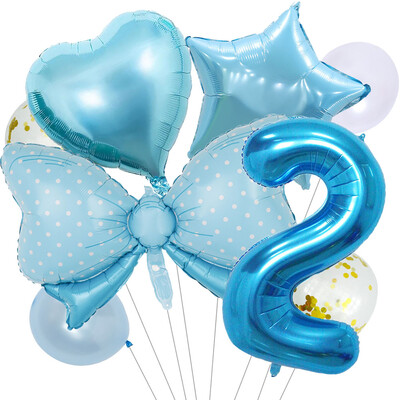 8 vnt Bow Baby Girl Rožinės mėlynos spalvos balionų rinkinys 40 colių numerio balionų vežimėlis helio rutulys 1-9 gimtadienio vakarėliams papuošti kūdikių dušas