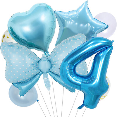 8 vnt Bow Baby Girl Rožinės mėlynos spalvos balionų rinkinys 40 colių numerio balionų vežimėlis helio rutulys 1-9 gimtadienio vakarėliams papuošti kūdikių dušas