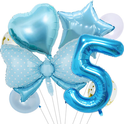 8 vnt Bow Baby Girl Rožinės mėlynos spalvos balionų rinkinys 40 colių numerio balionų vežimėlis helio rutulys 1-9 gimtadienio vakarėliams papuošti kūdikių dušas