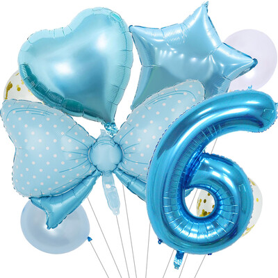 8 vnt Bow Baby Girl Rožinės mėlynos spalvos balionų rinkinys 40 colių numerio balionų vežimėlis helio rutulys 1-9 gimtadienio vakarėliams papuošti kūdikių dušas