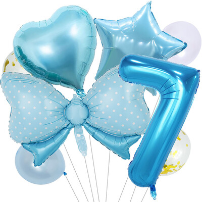 8 vnt Bow Baby Girl Rožinės mėlynos spalvos balionų rinkinys 40 colių numerio balionų vežimėlis helio rutulys 1-9 gimtadienio vakarėliams papuošti kūdikių dušas