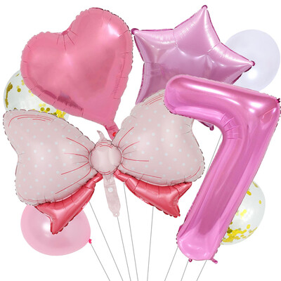 8 vnt Bow Baby Girl Rožinės mėlynos spalvos balionų rinkinys 40 colių numerio balionų vežimėlis helio rutulys 1-9 gimtadienio vakarėliams papuošti kūdikių dušas