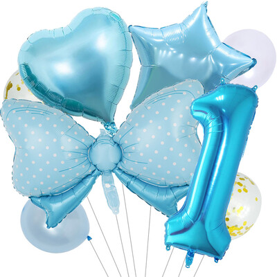 8 vnt Bow Baby Girl Rožinės mėlynos spalvos balionų rinkinys 40 colių numerio balionų vežimėlis helio rutulys 1-9 gimtadienio vakarėliams papuošti kūdikių dušas