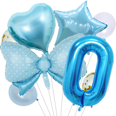 8 vnt Bow Baby Girl Rožinės mėlynos spalvos balionų rinkinys 40 colių numerio balionų vežimėlis helio rutulys 1-9 gimtadienio vakarėliams papuošti kūdikių dušas