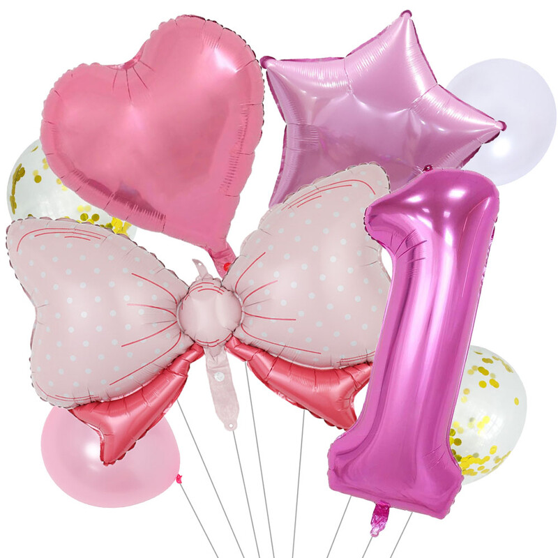 8 vnt Bow Baby Girl Rožinės mėlynos spalvos balionų rinkinys 40 colių numerio balionų vežimėlis helio rutulys 1-9 gimtadienio vakarėliams papuošti kūdikių dušas
