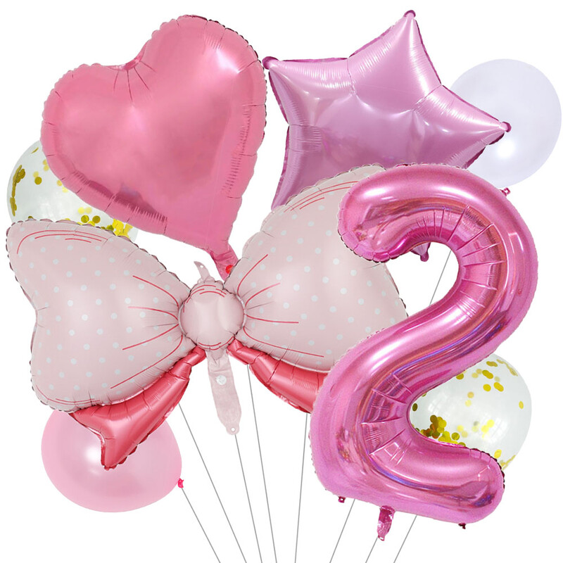 8 vnt Bow Baby Girl Rožinės mėlynos spalvos balionų rinkinys 40 colių numerio balionų vežimėlis helio rutulys 1-9 gimtadienio vakarėliams papuošti kūdikių dušas