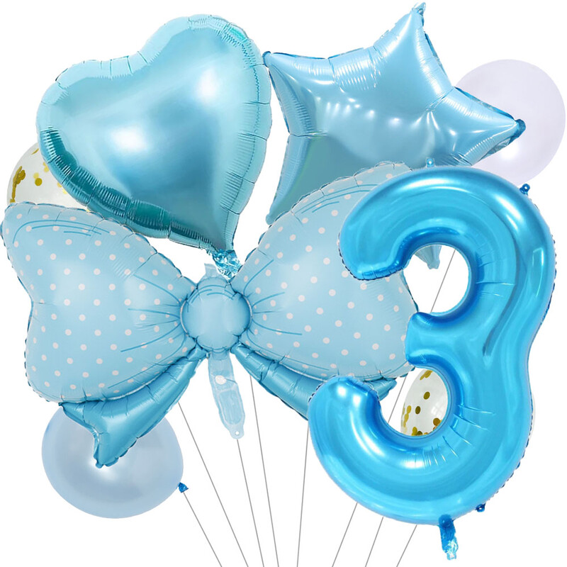 8 vnt Bow Baby Girl Rožinės mėlynos spalvos balionų rinkinys 40 colių numerio balionų vežimėlis helio rutulys 1-9 gimtadienio vakarėliams papuošti kūdikių dušas