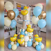 58 ks mini žlté balóny s kačičkou, biely fóliový balón s číslom, modrý, žltý, zlatý, latexový balón, darček k narodeninám pre deti.