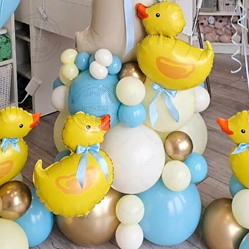 58 ks mini žlté balóny s kačičkou, biely fóliový balón s číslom, modrý, žltý, zlatý, latexový balón, darček k narodeninám pre deti.