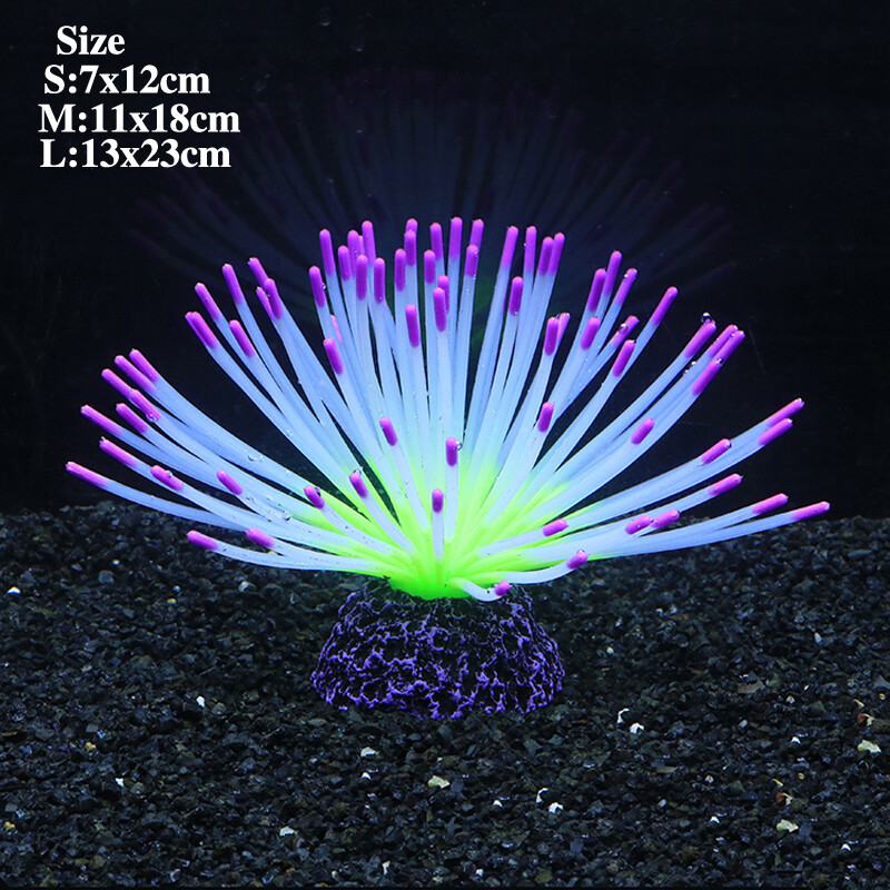 Umelá silikónová guľa s morským ježkom, fluorescenčný efekt, dekorácia, akvárium, podvodný svet, akvárium, krajina, ozdoba