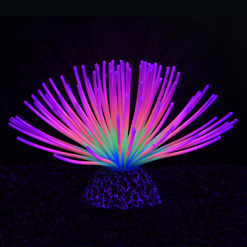 Umelá silikónová guľa s morským ježkom, fluorescenčný efekt, dekorácia, akvárium, podvodný svet, akvárium, krajina, ozdoba