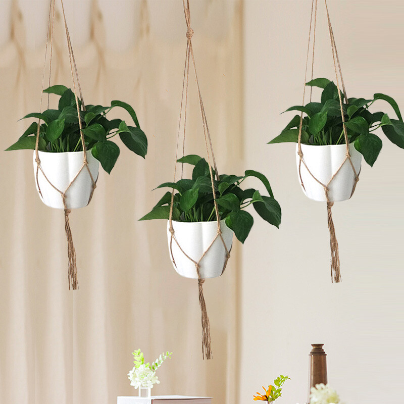 Žalias augalų kabantis krepšelis medvilnės virvė Rankų darbo augalų kabykla gėlių vazonas Makramė vazonas kišeninė siena Boho kiemo namų apdaila