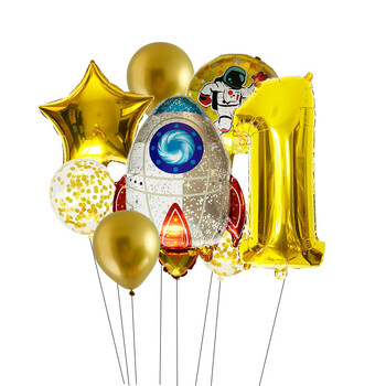 Outer Space 0-9 Number Balloon Kit Astronaut Spaceman Rocket Foil Globos for Boy Kids Galaxy Θέμα Γαλαξίας Προμήθειες διακόσμησης για πάρτι γενεθλίων