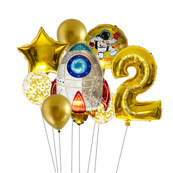 Outer Space 0-9 Number Balloon Kit Astronaut Spaceman Rocket Foil Globos for Boy Kids Galaxy Θέμα Γαλαξίας Προμήθειες διακόσμησης για πάρτι γενεθλίων