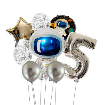 Outer Space 0-9 Number Balloon Kit Astronaut Spaceman Rocket Foil Globos for Boy Kids Galaxy Θέμα Γαλαξίας Προμήθειες διακόσμησης για πάρτι γενεθλίων