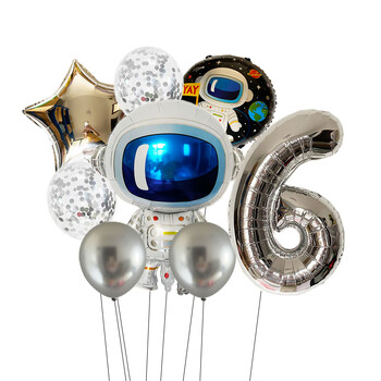 Outer Space 0-9 Number Balloon Kit Astronaut Spaceman Rocket Foil Globos for Boy Kids Galaxy Θέμα Γαλαξίας Προμήθειες διακόσμησης για πάρτι γενεθλίων