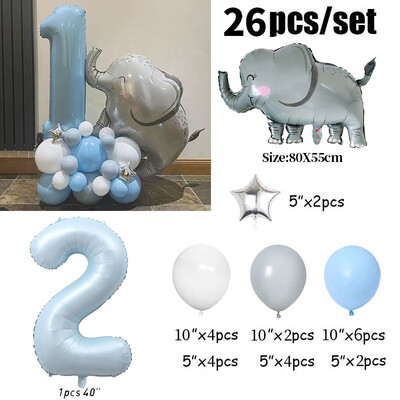 26 τμχ 40 ιντσών Μπλε Αριθμός Ελέφαντας Αστέρι Φίλ Μπαλόνια Διακοσμήσεις για 1ο πάρτι γενεθλίων Παιδικά αγόρια 1 2 3 4 5 6 7 8 9 ετών Προμήθειες