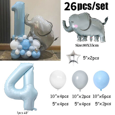 26 τμχ 40 ιντσών Μπλε Αριθμός Ελέφαντας Αστέρι Φίλ Μπαλόνια Διακοσμήσεις για 1ο πάρτι γενεθλίων Παιδικά αγόρια 1 2 3 4 5 6 7 8 9 ετών Προμήθειες