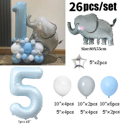26 τμχ 40 ιντσών Μπλε Αριθμός Ελέφαντας Αστέρι Φίλ Μπαλόνια Διακοσμήσεις για 1ο πάρτι γενεθλίων Παιδικά αγόρια 1 2 3 4 5 6 7 8 9 ετών Προμήθειες