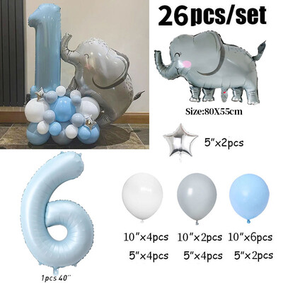 26 τμχ 40 ιντσών Μπλε Αριθμός Ελέφαντας Αστέρι Φίλ Μπαλόνια Διακοσμήσεις για 1ο πάρτι γενεθλίων Παιδικά αγόρια 1 2 3 4 5 6 7 8 9 ετών Προμήθειες