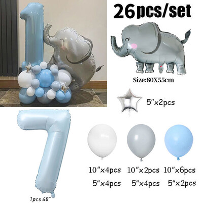 26 τμχ 40 ιντσών Μπλε Αριθμός Ελέφαντας Αστέρι Φίλ Μπαλόνια Διακοσμήσεις για 1ο πάρτι γενεθλίων Παιδικά αγόρια 1 2 3 4 5 6 7 8 9 ετών Προμήθειες