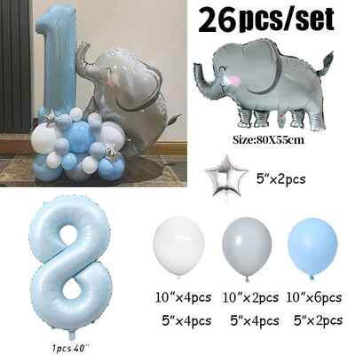 26 τμχ 40 ιντσών Μπλε Αριθμός Ελέφαντας Αστέρι Φίλ Μπαλόνια Διακοσμήσεις για 1ο πάρτι γενεθλίων Παιδικά αγόρια 1 2 3 4 5 6 7 8 9 ετών Προμήθειες
