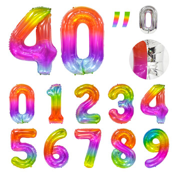 40 ιντσών Rainbow Digital Balloon rainbow Birthday Big Numbers 1 2 3 4 5 6 7 8 μπαλόνι διακόσμησης πάρτι 9 ετών χονδρική