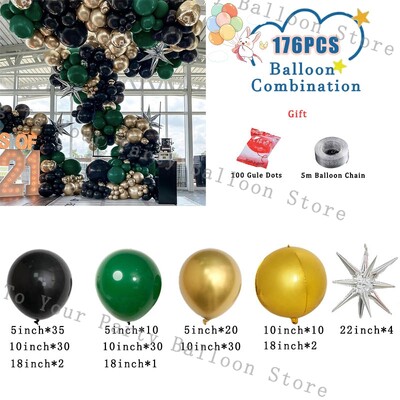 Tmavozelená balónová girlanda, oblúková súprava, svadobná narodeninová párty, dekorácia, čierno-zlatý latexový balón, výročie, promócie, stužková...