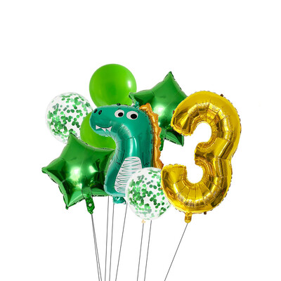 Dinozaurų balionų rinkinys 32 colių numerio folijos balionas žalias lateksinis konfeti gaublys berniukams vaikams Dino tema Gimtadienio vakarėlio dekoravimas
