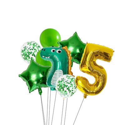 Dinozaurų balionų rinkinys 32 colių numerio folijos balionas žalias lateksinis konfeti gaublys berniukams vaikams Dino tema Gimtadienio vakarėlio dekoravimas