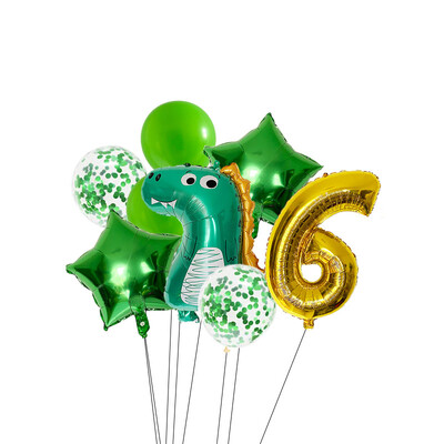 Dinozaurų balionų rinkinys 32 colių numerio folijos balionas žalias lateksinis konfeti gaublys berniukams vaikams Dino tema Gimtadienio vakarėlio dekoravimas
