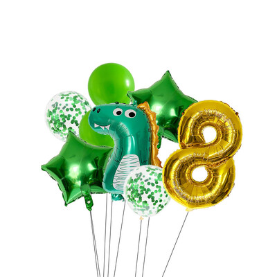 Dinozaurų balionų rinkinys 32 colių numerio folijos balionas žalias lateksinis konfeti gaublys berniukams vaikams Dino tema Gimtadienio vakarėlio dekoravimas