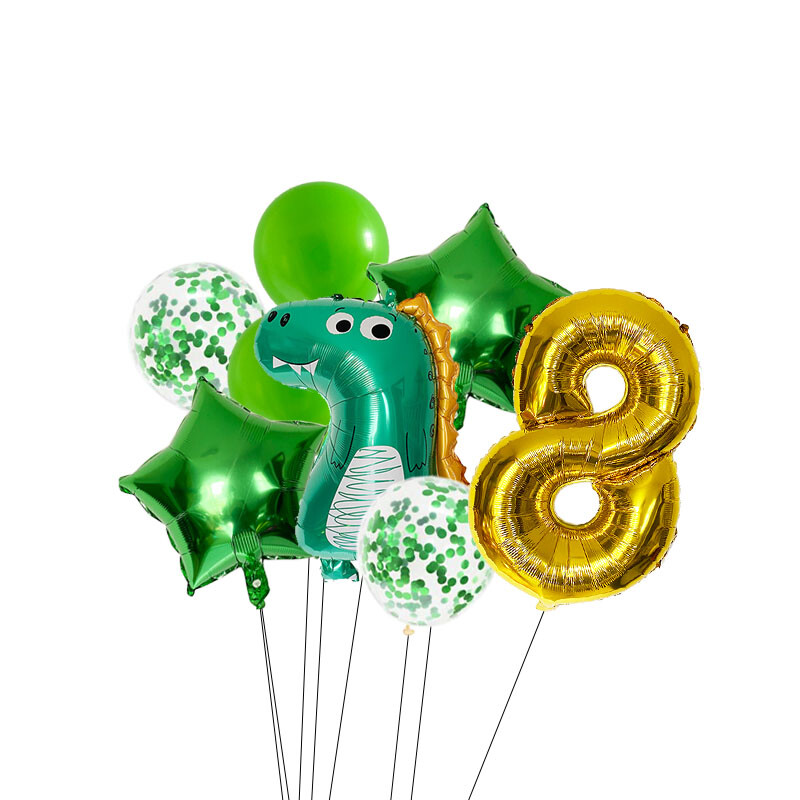 Dinozaurų balionų rinkinys 32 colių numerio folijos balionas žalias lateksinis konfeti gaublys berniukams vaikams Dino tema Gimtadienio vakarėlio dekoravimas