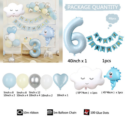 48vnt Mėlyna pirmojo gimtadienio puošmena Berniukas Kūdikis 1–9-ojo gimtadienio vestuvių vakarėliui reikmenys Balionai Dušas Renginys Šventinis namų sodas