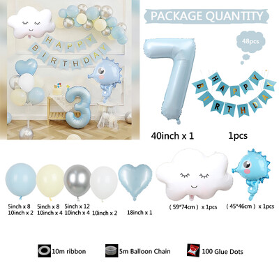 48vnt Mėlyna pirmojo gimtadienio puošmena Berniukas Kūdikis 1–9-ojo gimtadienio vestuvių vakarėliui reikmenys Balionai Dušas Renginys Šventinis namų sodas