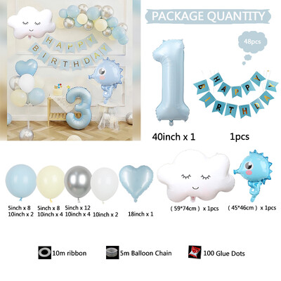 48vnt Mėlyna pirmojo gimtadienio puošmena Berniukas Kūdikis 1–9-ojo gimtadienio vestuvių vakarėliui reikmenys Balionai Dušas Renginys Šventinis namų sodas