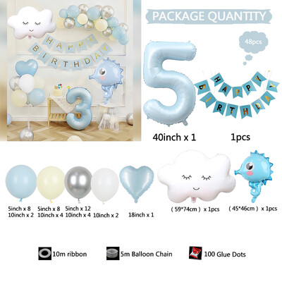 48vnt Mėlyna pirmojo gimtadienio puošmena Berniukas Kūdikis 1–9-ojo gimtadienio vestuvių vakarėliui reikmenys Balionai Dušas Renginys Šventinis namų sodas