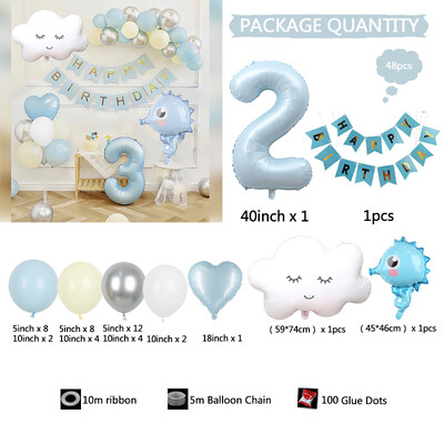 48vnt Mėlyna pirmojo gimtadienio puošmena Berniukas Kūdikis 1–9-ojo gimtadienio vestuvių vakarėliui reikmenys Balionai Dušas Renginys Šventinis namų sodas